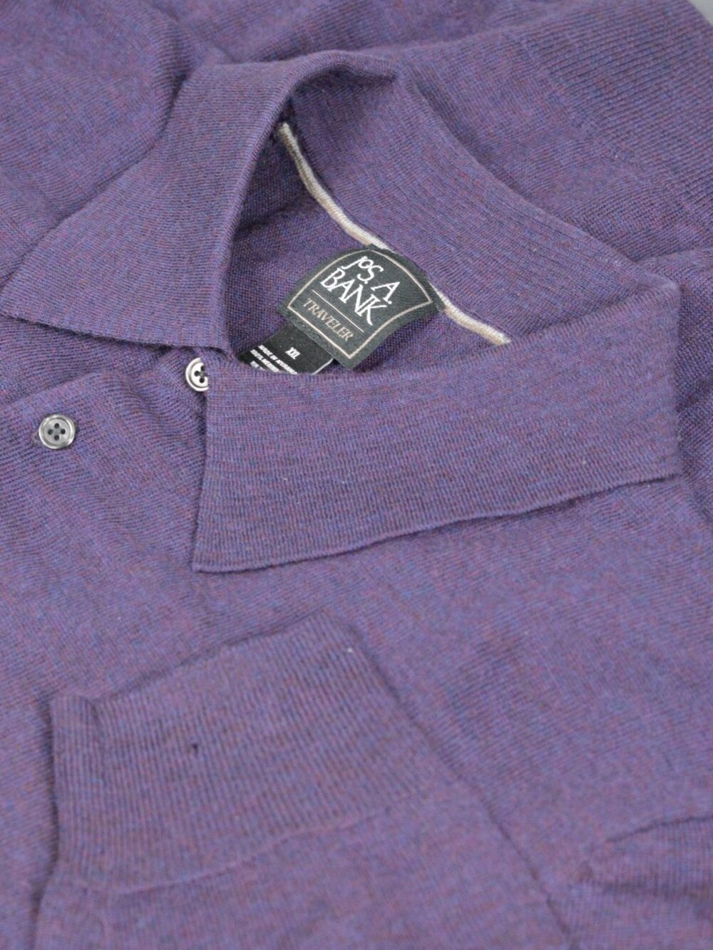 Jos. A. Bank Traveler Merino Wool Long Sleeve Knit Polo Sweater Purple XXL